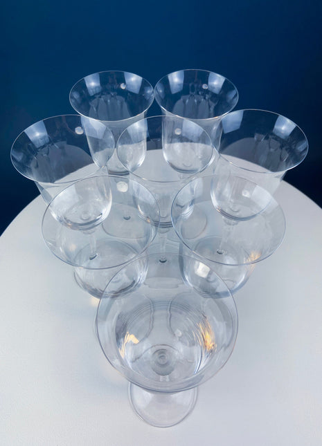 Clear Crystal Wine or Water Goblets with Frosted Leaf Ball on the Stems. Stunning Sasaki Isabelle 9" Glassware. Long Ping. Set Of 10.