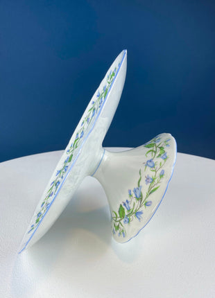 Vintage Shelley Footed Cake Stand. Hand Painted Porcelain Collectible Cake Serving Stand. Blue Bell Motif. Wedding Gift.
