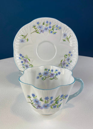 Vintage Shelley Footed Cake Stand. Hand Painted Porcelain Collectible Cake Serving Stand. Blue Bell Motif. Wedding Gift.
