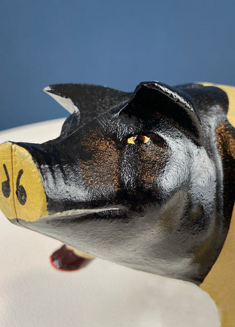 Vintage Cast Iron Piggy Bank. Black/White Metal Pig for Collecting Coins. Collectible Animal Shape Bank. Gift for Kids, Grandkids, Students