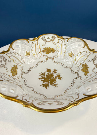 Antique Rosenthal Bowl. Footed Porcelain Bowl with Scalloped Rim and 22 Karat Gold Gilded Decor.