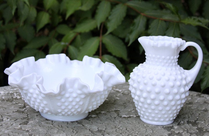 Vintage Fenton Hobnail Milk Glass Pitcher