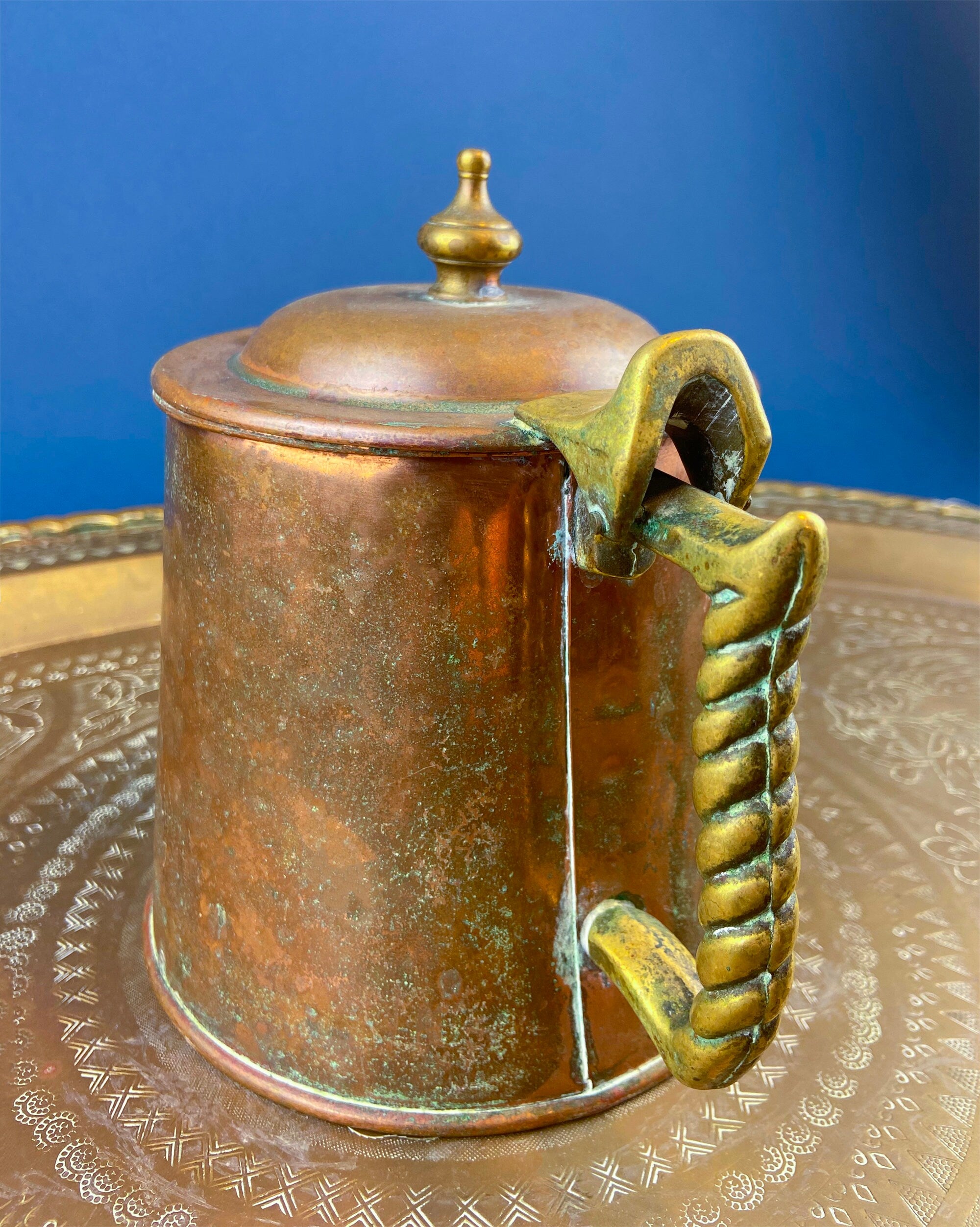 Early Antique Copper Neapolitan Style Coffee Pot