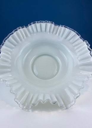 Extra Large Silvercrest Bowl with Ruffled Edge. White Glass Fruit Bowl or Serving Dish. Table Centerpiece. Cottagecore. Wedding Registry.