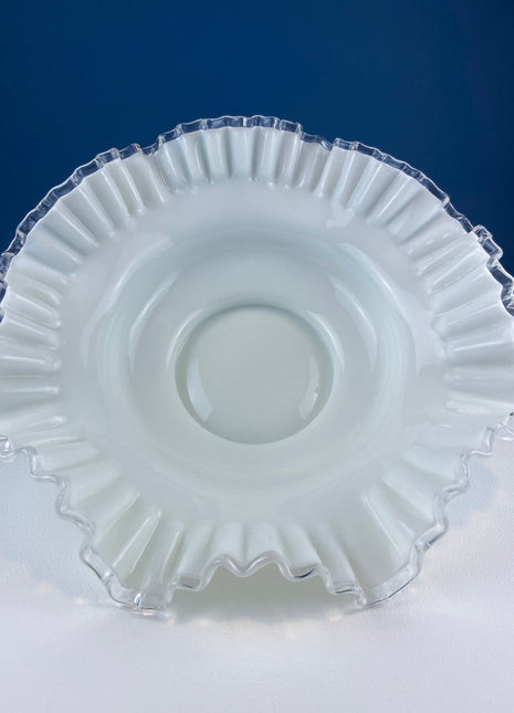 Extra Large Silvercrest Bowl with Ruffled Edge. White Glass Fruit Bowl or Serving Dish. Table Centerpiece. Cottagecore. Wedding Registry.