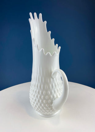 Milk Glass Hobnail Splash Vase. Fenton White Glass Flower Vase with Rims that Looks Like Splash. Collectible Vase. Wedding Gift.