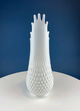 Milk Glass Hobnail Splash Vase. Fenton White Glass Flower Vase with Rims that Looks Like Splash. Collectible Vase. Wedding Gift.