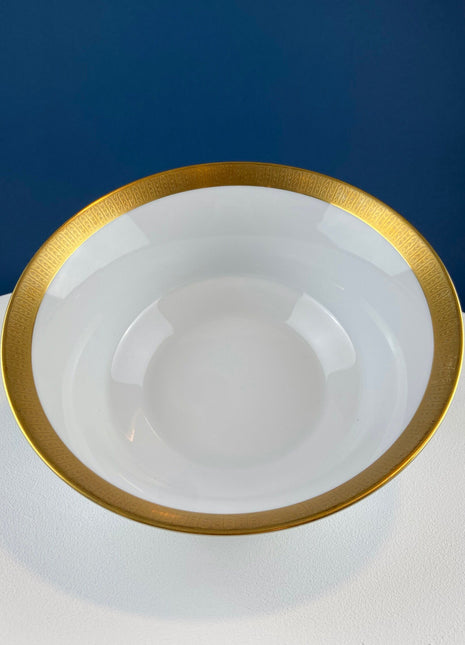 Stunning White and Gold Bowl. Wedding Band Porcelain Serving Dish. Sango Porcelain, Georgetown. Wedding Gift.