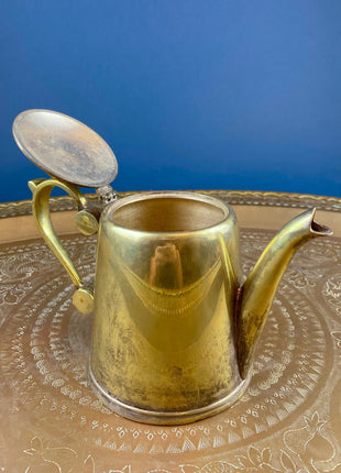 Antique Brass Coffee Set with Coffee Pot, Creamer & Sugar Bowl. Heavy Brass Pots with Handles. Kitchen Accessories.