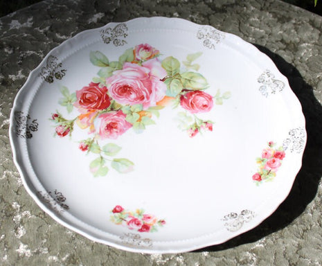 Decorative Plate. Hand Painted Display Plate. Porcelain Plate with Roses. Scalloped Edges Plate.