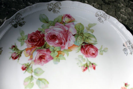 Decorative Plate. Hand Painted Display Plate. Porcelain Plate with Roses. Scalloped Edges Plate.