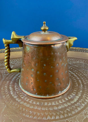 Antique Copper Coffee Pot. Colonial Virginia, Hampton VA Hand Made. Copper Pot with Brass Handle. Modern Farmhouse. Rustic Kitchen.
