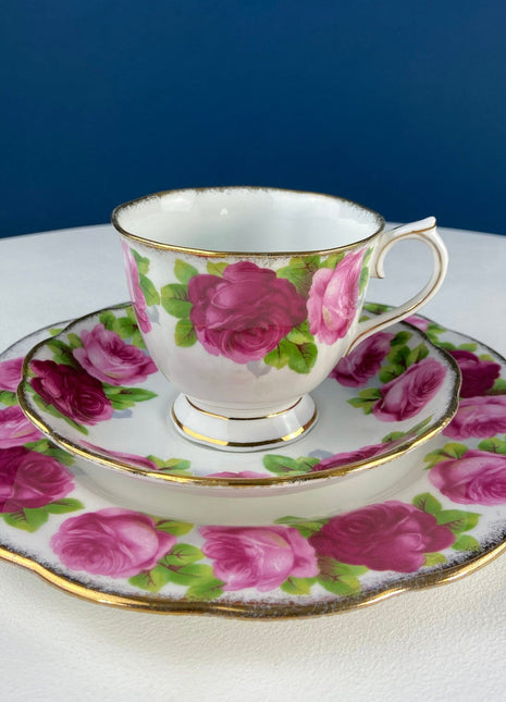 Royal Albert Tea Set Trio. 8" Salad/Dessert Plate, Cup and Saucer. Old Country Rose Motif. Tea Party. Gift for Mom. Cottagecore Living.
