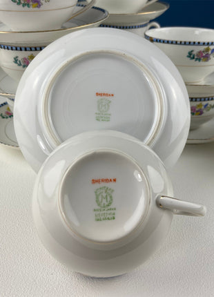 Noritake Dinner Set. Sheridan U.S. Design. 4 Dinner Plates, Large Oval Serving Bowl, 8 Cups & Saucers. Classic Minimal Look.