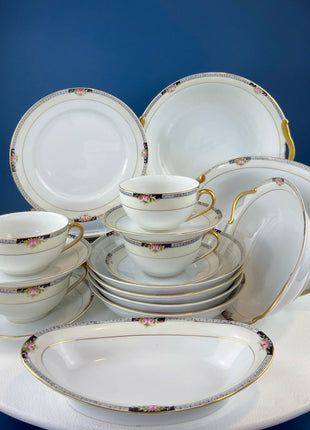 Classic Noritake Vintage Dinnerware. Beechmont Pattern. Small Rose Clusters with Black. Minimal Dining and Serving Set. Wedding Registry.