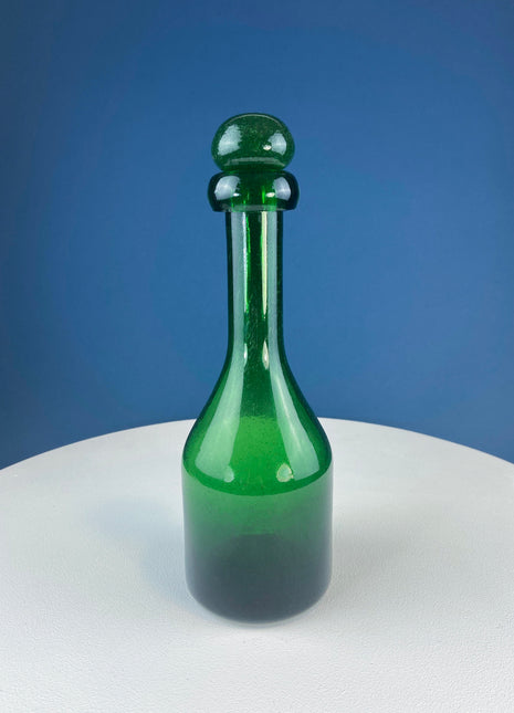 Dark Green Glass Decanter with Matching Stopper. Hand Blown Glass Carafe. Office Decor. Social Club Decor. Men Cave Accessory. Gift for Dad.