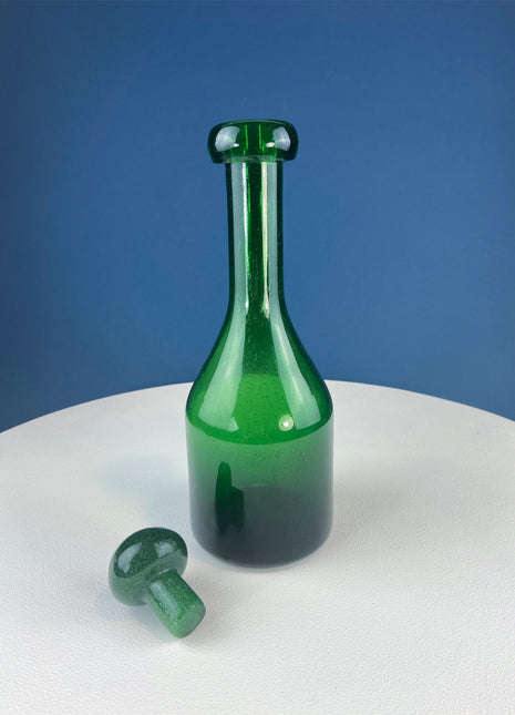 Dark Green Glass Decanter with Matching Stopper. Hand Blown Glass Carafe. Office Decor. Social Club Decor. Men Cave Accessory. Gift for Dad.