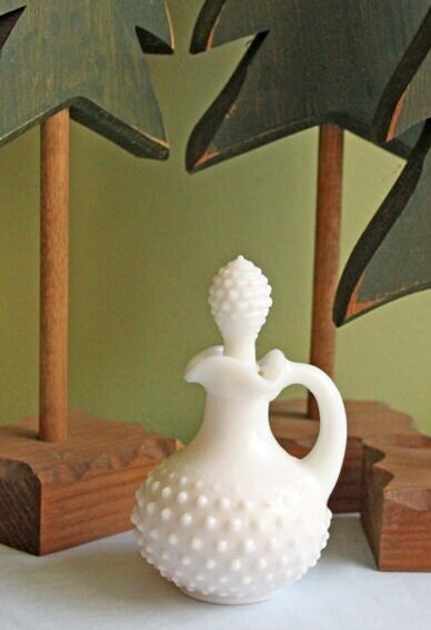 Avon Milk Glass Oil Cruet - Hobnail Bottle Pitcher