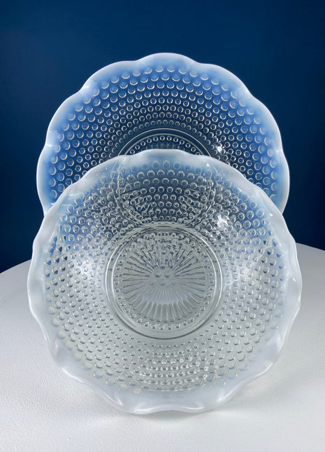 Vintage Moonstone Serving Set. Hobnail Large Bowl and Matching Plate. Salad or Fruit Bowl. Serving Platter. Modern Table Centerpiece.