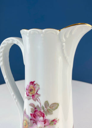 Vintage Water, Juice, Milk Pitcher or Flower Vase. Beautiful Tea Rose Motif. West German Porcelain. Fine Bone China. Bohemian Chic.