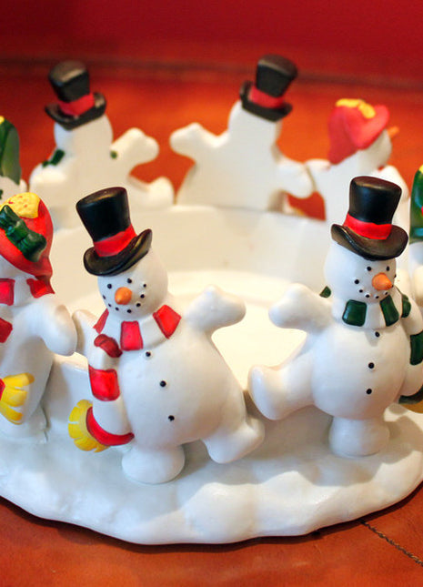 Pottery Bowl or Candle Holder with Snowmen