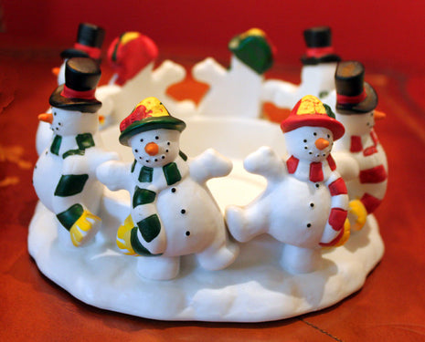 Pottery Bowl or Candle Holder with Snowmen