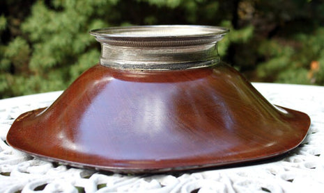 Mahogany Wood Bowl on Silver Plated Foot.  Hand Turned Genuine Mahogany Bowl.