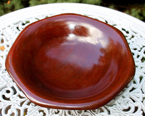 Mahogany Wood Bowl on Silver Plated Foot.  Hand Turned Genuine Mahogany Bowl.