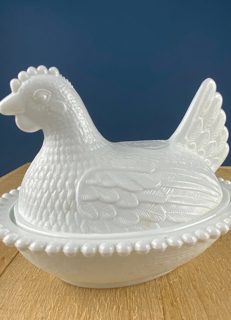Milk Glass Hen Bowl with Lid. One Bowl.