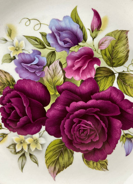 Rich Gold and Burgundy Serving Plate. Antique 11" OMCO Chekoslovakia Porcelain Plate. Spun Gold Brim and Floral Motif.