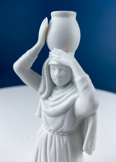 Woman Carrying Water Jug. Vintage, Avon Nativity Set Figurine. White, Bisque Porcelain Statuette. Beautiful Drapery. Christmas Celebration.