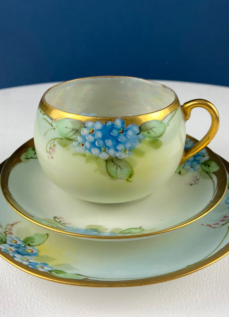 Antique Nippon Cup & Saucer Trio with Forget-Me-Nots Motif. Hand Painted Porcelain. Collectible Porcelain. Class it Up. Luxury Living.