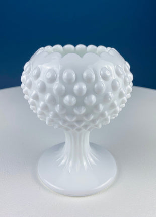 Small Ball Shaped Milk Glass Ivy Vase. Hobnail Footed Bowl for Growing Ivy. French Country. Chic White Pedestal Planter. Dining Room Decor.