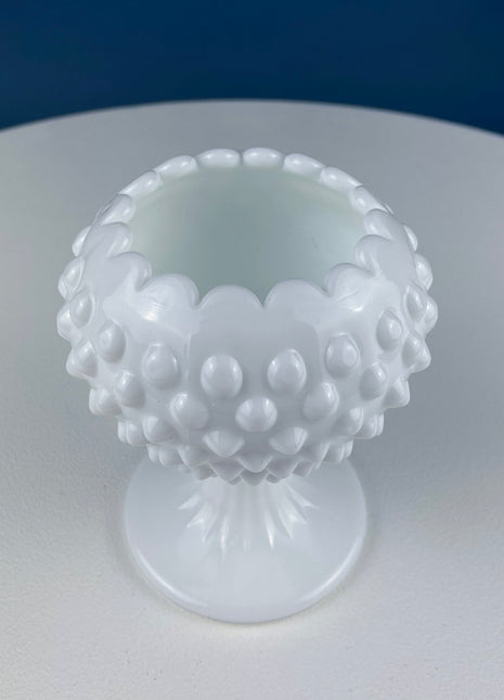 Small Ball Shaped Milk Glass Ivy Vase. Hobnail Footed Bowl for Growing Ivy. French Country. Chic White Pedestal Planter. Dining Room Decor.