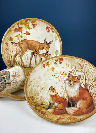 Cute Foxes Dinner Plate. Fox Mom with Her Pup. Whimsical Fall Themed Plate. Kid at Heart or Grandparents' Gift for Grandkids. Gift for Mom.