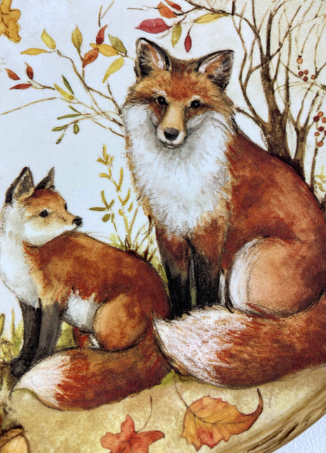 Cute Foxes Dinner Plate. Fox Mom with Her Pup. Whimsical Fall Themed Plate. Kid at Heart or Grandparents' Gift for Grandkids. Gift for Mom.