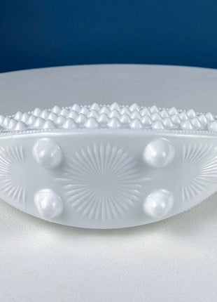 Small Fenton Milk Glass Crescent Serving Dish. Hobnail Bowl for Olives, Appetizers, Relish. French Country. Chic White Footed Serving Dish.