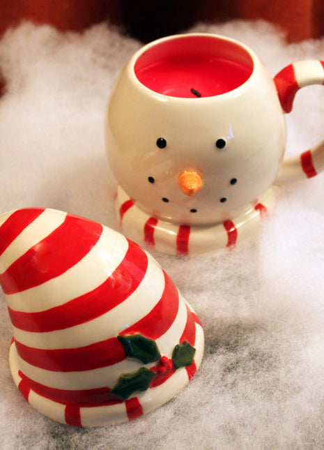 Christmas Decor Candle Mug Snowman and Hat Shaped Lid