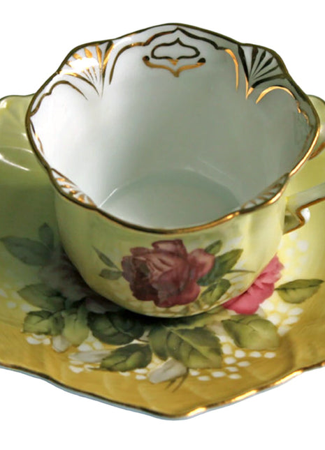 Porcelain Demitasse Cup and Saucer Set - Hand Painted Victorian Roses