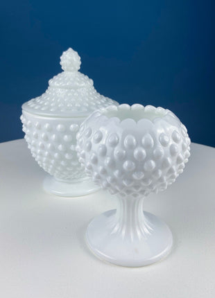 Small Fenton Milk Glass Crescent Serving Dish. Hobnail Bowl for Olives, Appetizers, Relish. French Country. Chic White Footed Serving Dish.