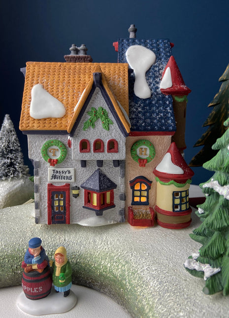 Tassy's Mittens and Hassel's Woolies. Illuminated Christmas Village House. North Pole Series. Alternative Christmas Holiday Decor.