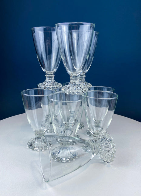 Anchor Hocking Water, Wine, Juice Goblets. Beaded Base. Berwick or Boopie Pattern. Mid Century Modern Stemware. Dining Room Decor.