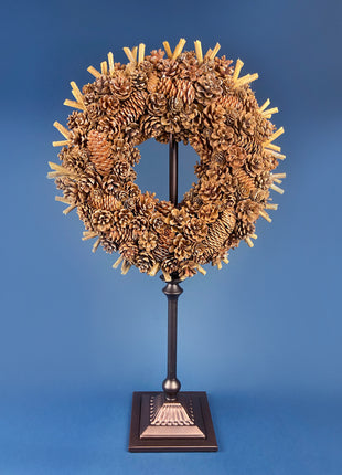 Adjustable Wreath Stand in Bronze Color with Ornate Square Base. Metal Display stand.