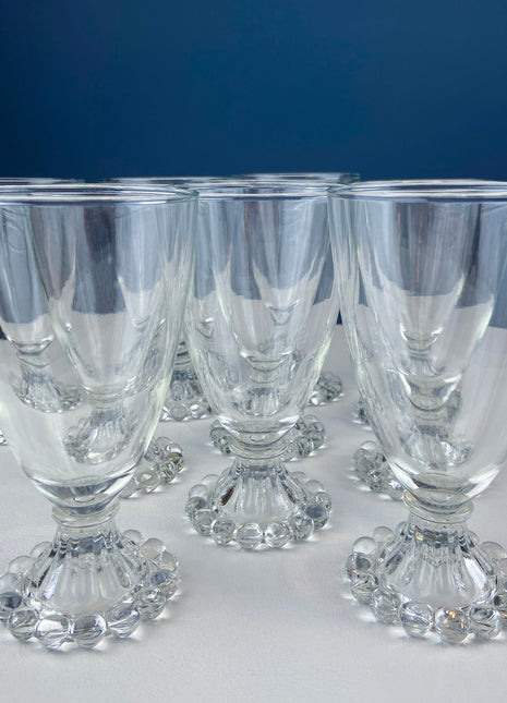 Anchor Hocking Water, Wine, Juice Goblets. Beaded Base. Berwick or Boopie Pattern. Mid Century Modern Stemware. Dining Room Decor.