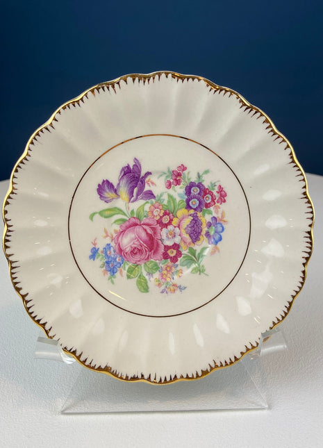 6" Salad Dessert Plate by Leigh Ware/Potters. Antique Plate with Floral Pattern & Gold Rim. Made in USA 1920-1930. Modern Farmhouse.