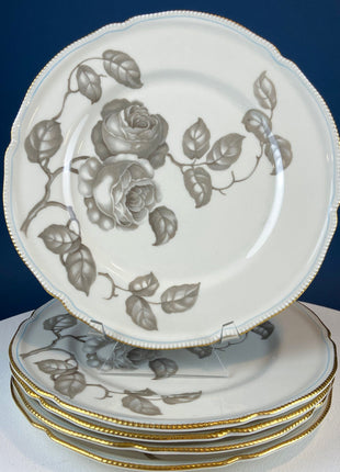 24 Piece Porcelain Dinner Set. Castleton Gloria. Beautiful Neutral Hand Painted Roses. 5 Dinner, Salad, Dessert Plates, Berry Bowls, 4 Cups.