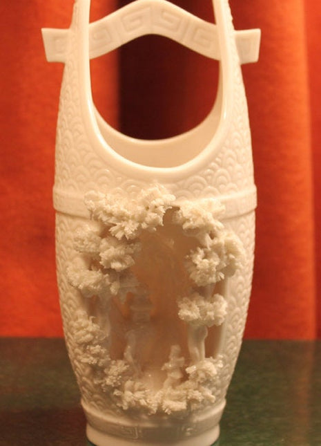 Porcelain Art Asian Style Vase with Garden Scene Relief