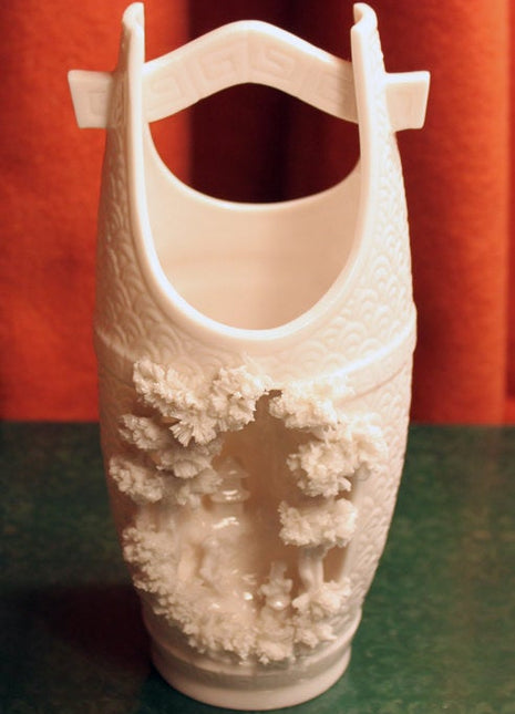 Porcelain Art Asian Style Vase with Garden Scene Relief