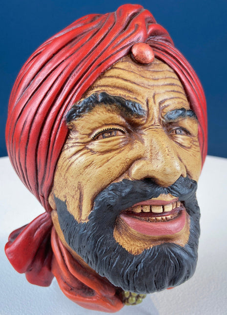 READY Vintage Chalkware Head of Arabic Man in Red Turban. Life Like Caricature of Persian Man. Ethnic Wall Hanging. Bosson Like Collectible