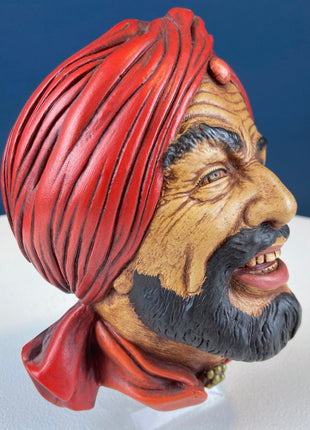 READY Vintage Chalkware Head of Arabic Man in Red Turban. Life Like Caricature of Persian Man. Ethnic Wall Hanging. Bosson Like Collectible